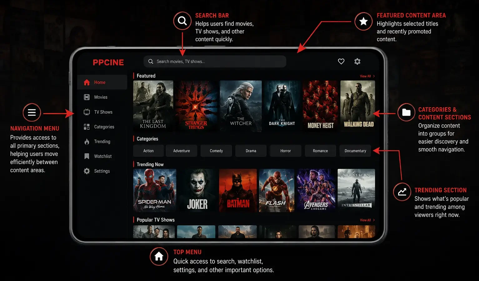 PPCine APK Download Latest Version 2026 for Android 13 Interface Overview